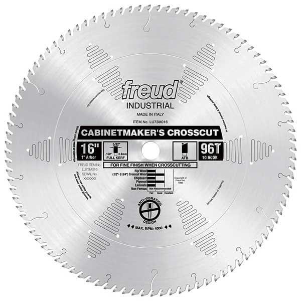 LU73M016 Industrial Cabinetmaker's Crosscut Wood Blade, 16" diameter, 1" arbor, 96 teeth ATB